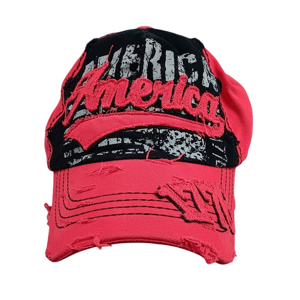 America 1776 Baseball Cap Distressed Red Black Graphic Dad Hat‎